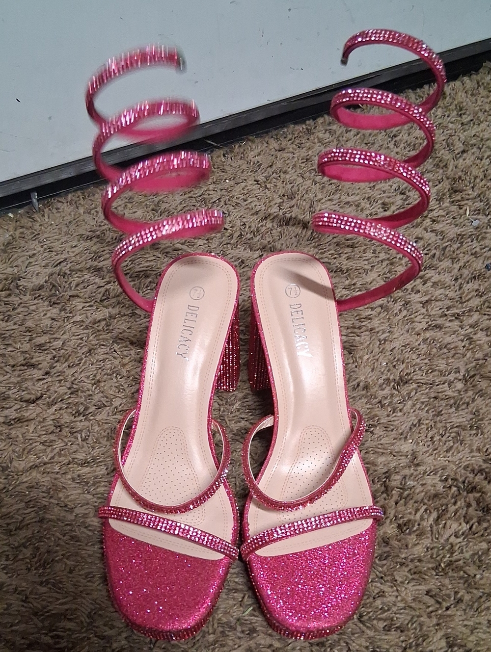 Brand New Lady Size Seven And A Half Hot Pink Ankle Wrap High Heels